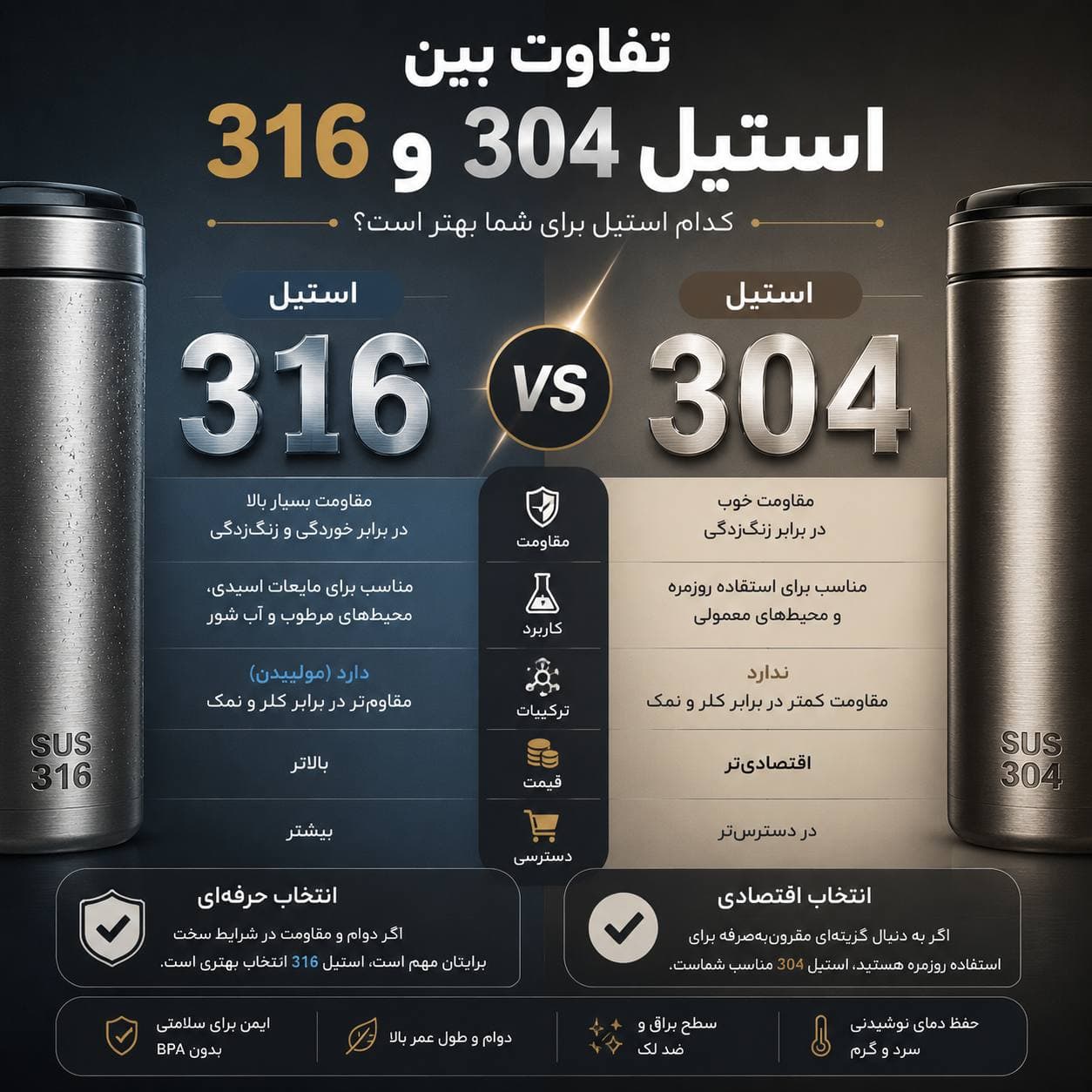 تفاوت استیل ۳۱۶ و ۳۰۴ در چیست ؟