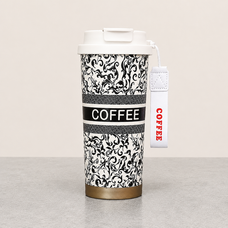 تراول ماگ دوحالته گلدار Coffee حجم ۶۰۰ میلی لیتری ( ورزشی ، محل کار ، پیاده روی ، مسافرتی )