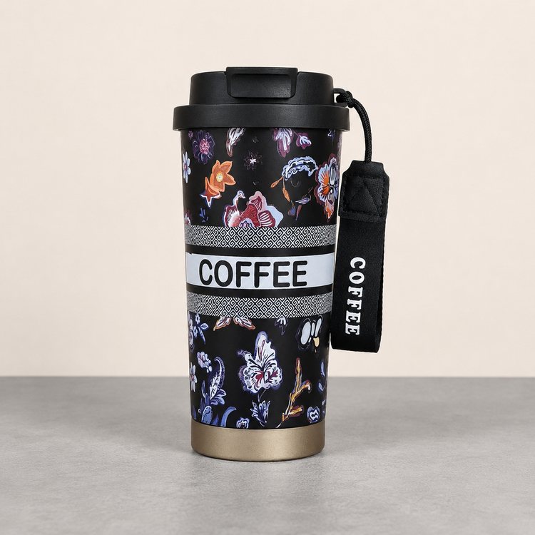 تراول ماگ دوحالته گلدار Coffee حجم ۶۰۰ میلی لیتری ( ورزشی ، محل کار ، پیاده روی ، مسافرتی )