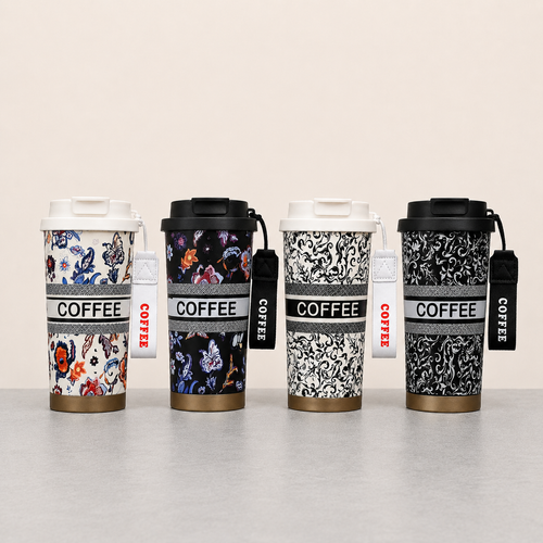 تراول ماگ دوحالته گلدار Coffee حجم ۶۰۰ میلی لیتری ( ورزشی ، محل کار ، پیاده روی ، مسافرتی )