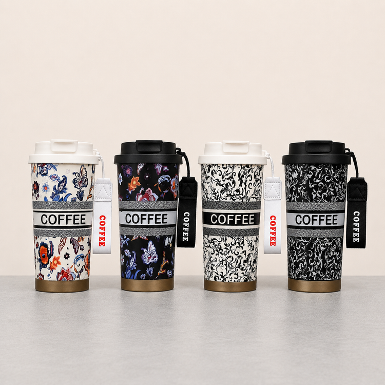 تراول ماگ دوحالته گلدار Coffee حجم ۶۰۰ میلی لیتری ( ورزشی ، محل کار ، پیاده روی ، مسافرتی )
